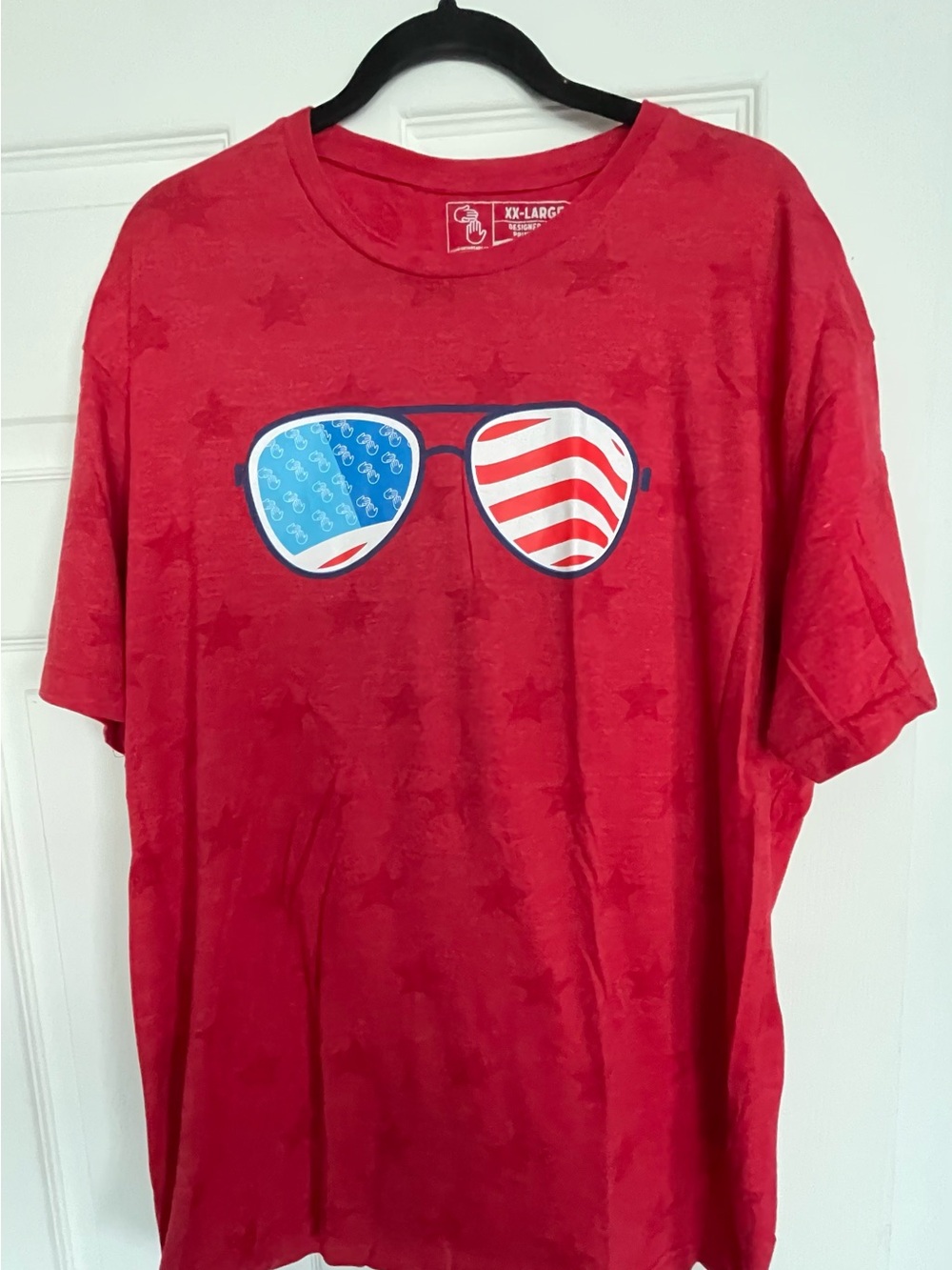 Gildan Red Short Sleeve Tee with Patriotic Sunglasses Graphic